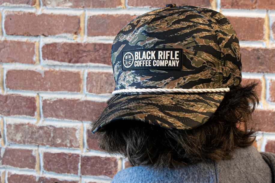 Man in Black rifle Coffe co camo hat