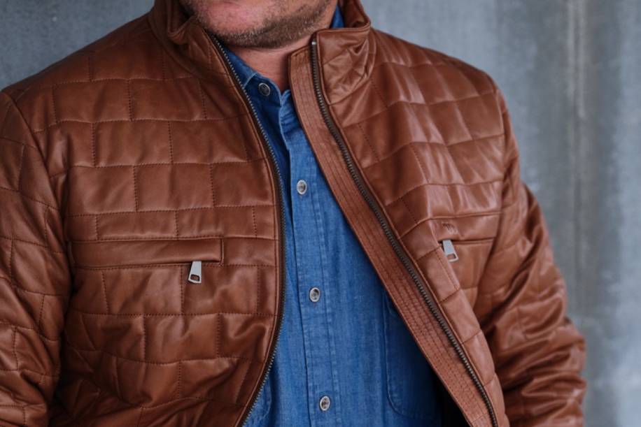 Man wearing custom brown coat
