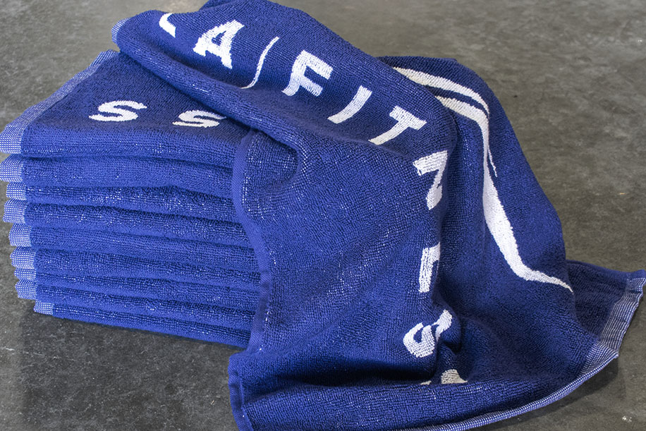 Blue LA Fitness towels